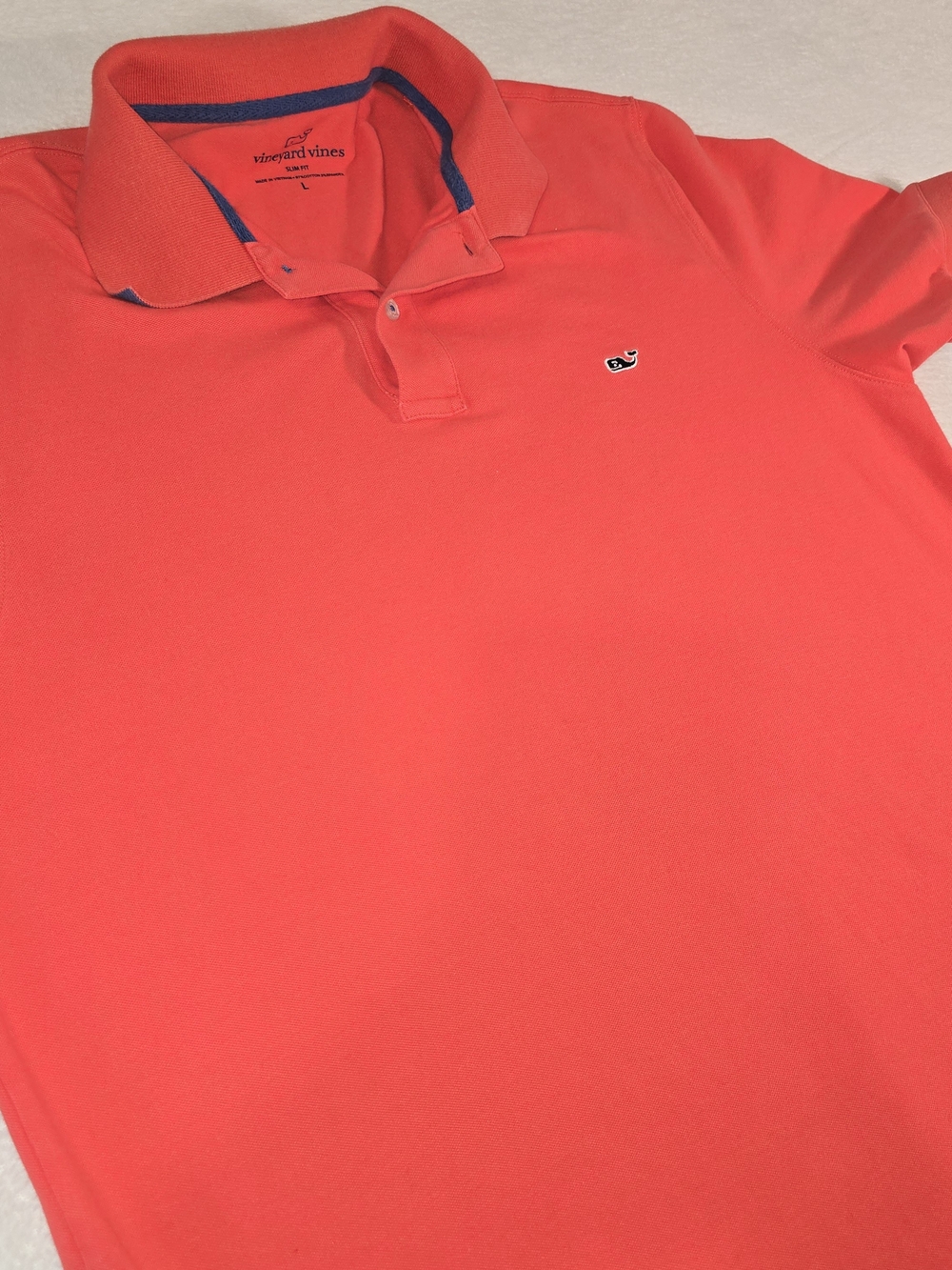 Vineyard Vines PINK CORAL Polo Shirt Men L Slim Fit Whale Cotton